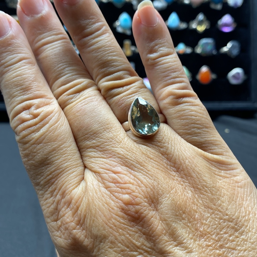 GREEN AMETHYST NATURAL AND GENUINE STONE IN SOLID STERLING SILVER 925 SIZE 8.5 - Picture 3 of 10